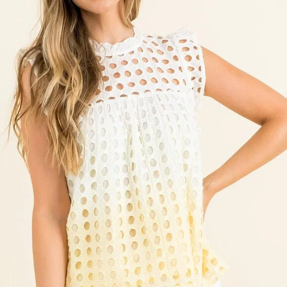 NWT THML Yellow Ombre Eyelet top - Picture 4 of 4